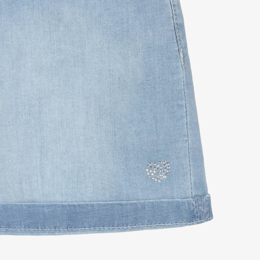 iDO-Girls Blue Chambray Shorts with Turn-Ups | Childrensalon