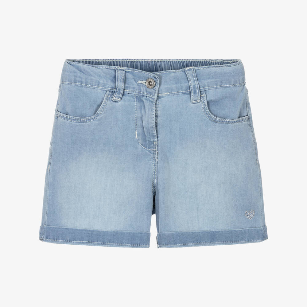 iDO-Girls Blue Chambray Shorts with Turn-Ups | Childrensalon
