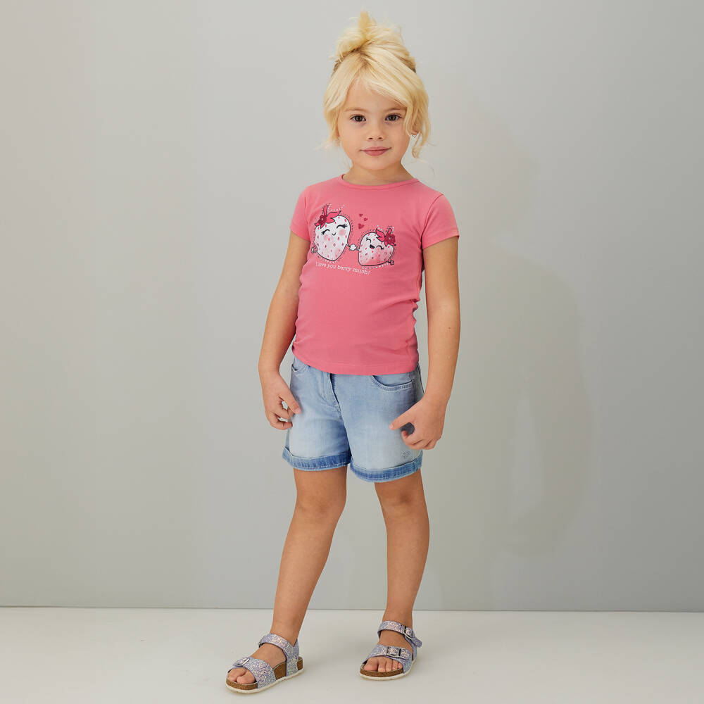 iDO-Girls Blue Chambray Shorts with Turn-Ups | Childrensalon