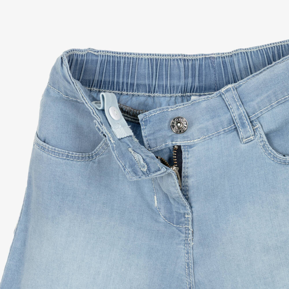 iDO-Girls Blue Chambray Shorts with Turn-Ups | Childrensalon