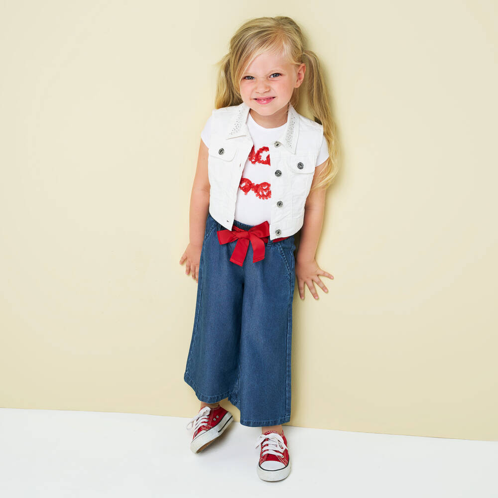 iDO-Girls Blue Chambray Wide Leg Trousers | Childrensalon