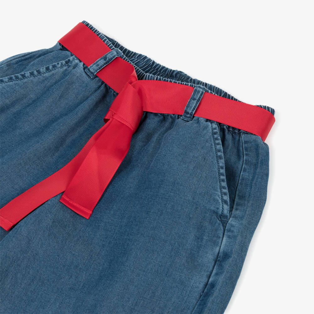 iDO-Girls Blue Chambray Wide Leg Trousers | Childrensalon