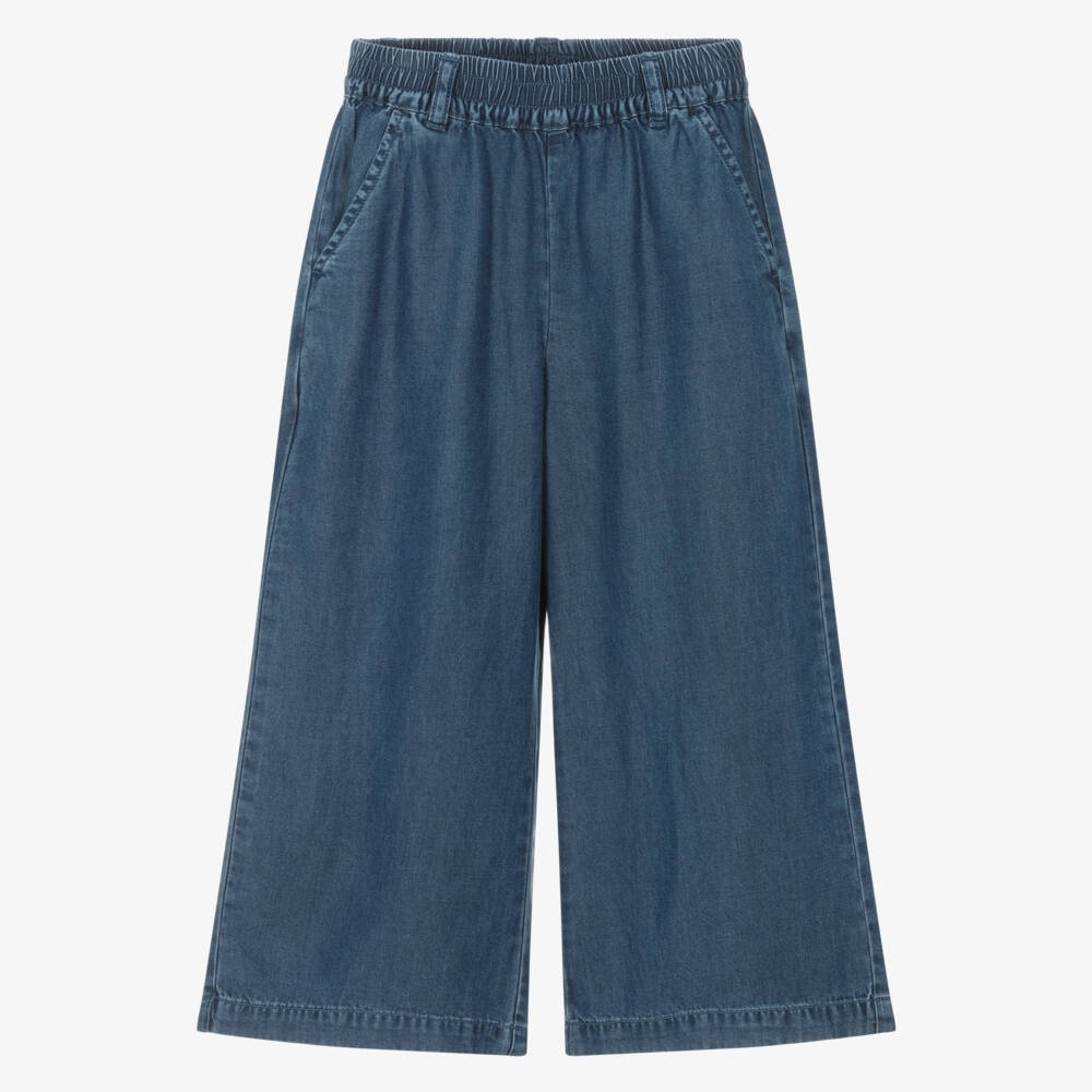 iDO-Girls Blue Chambray Wide Leg Trousers | Childrensalon