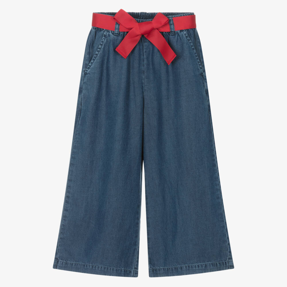 iDO-Girls Blue Chambray Wide Leg Trousers | Childrensalon