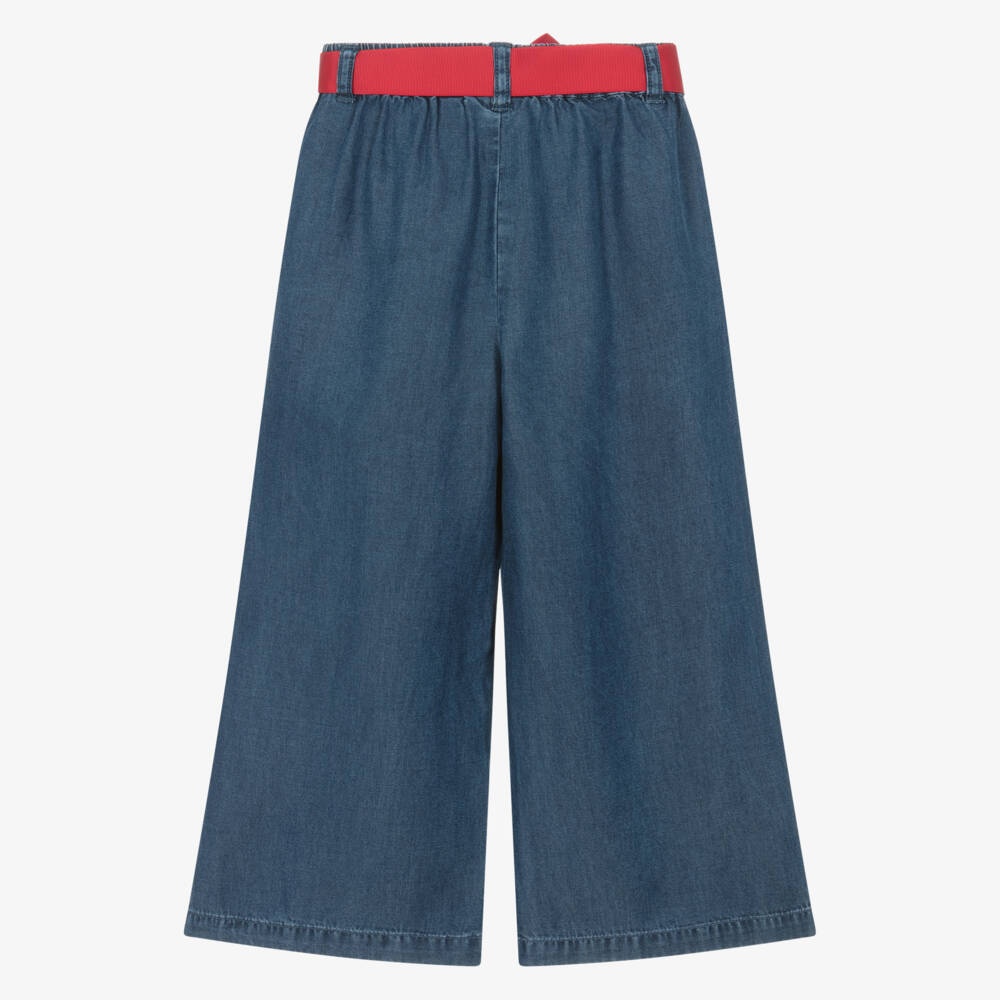 iDO-Girls Blue Chambray Wide Leg Trousers | Childrensalon