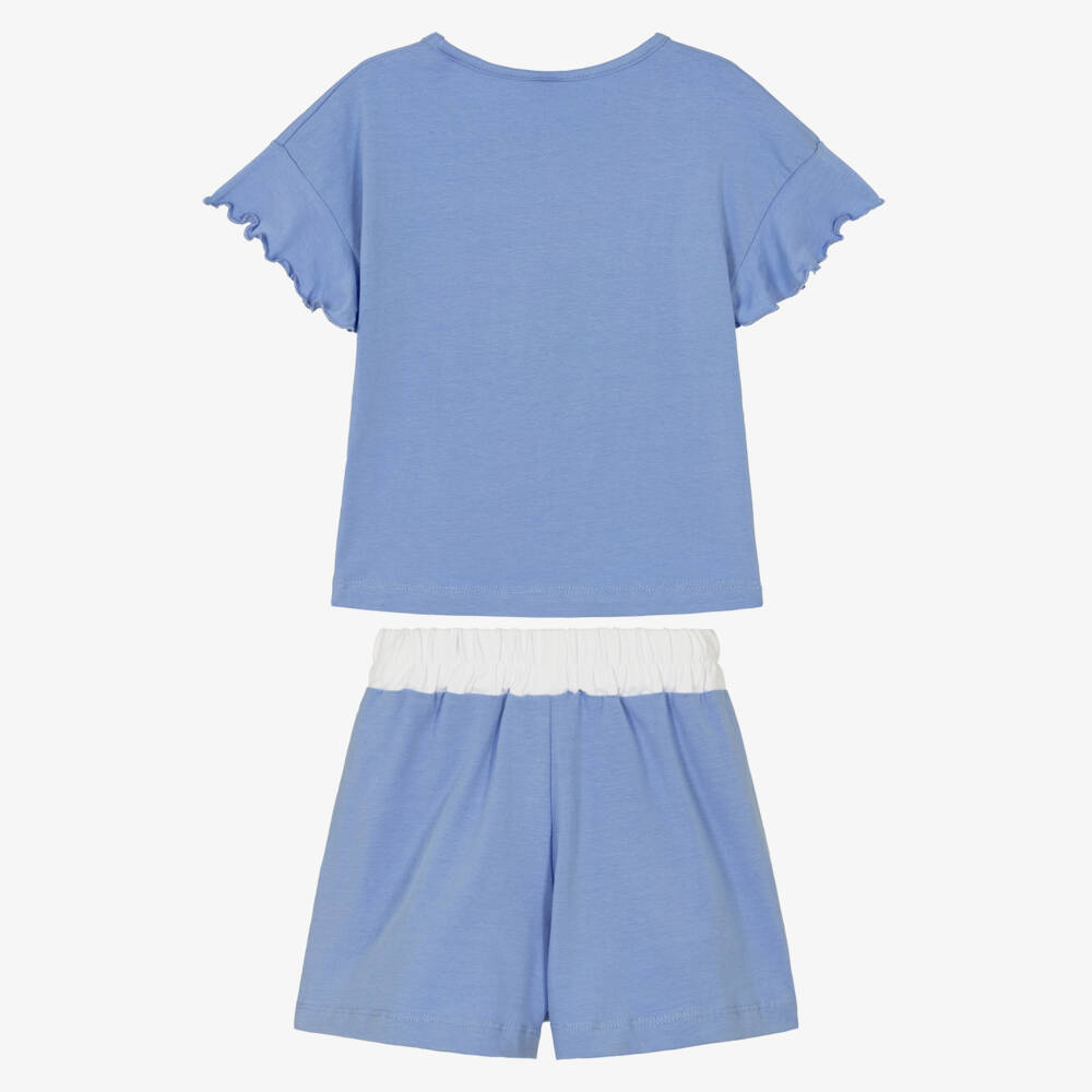 iDO-Girls Blue Cotton Shorts Set with Sweets Graphic | Childrensalon