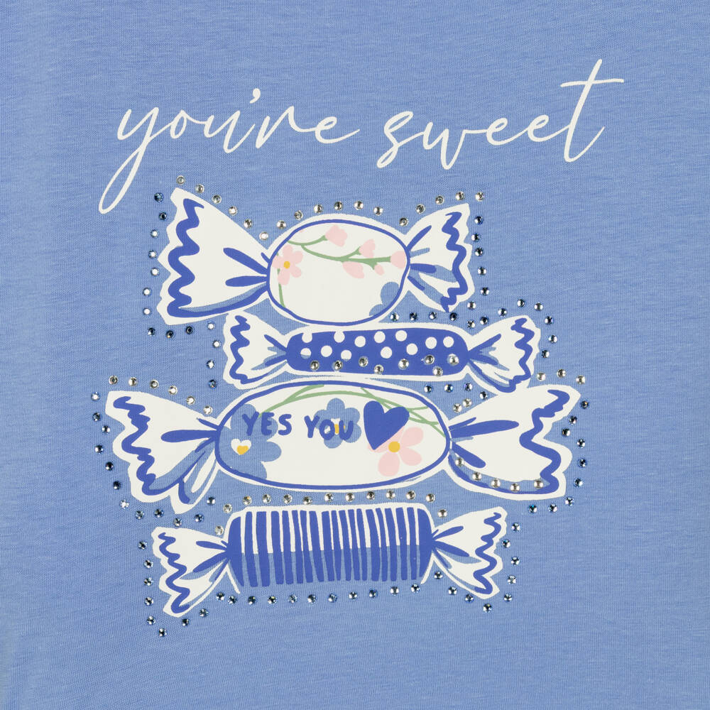 iDO-Girls Blue Cotton Shorts Set with Sweets Graphic | Childrensalon