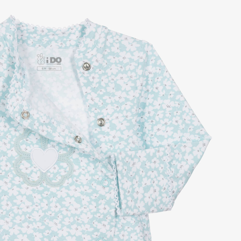 iDO-Girls Blue Floral Cotton Babygrow | Childrensalon