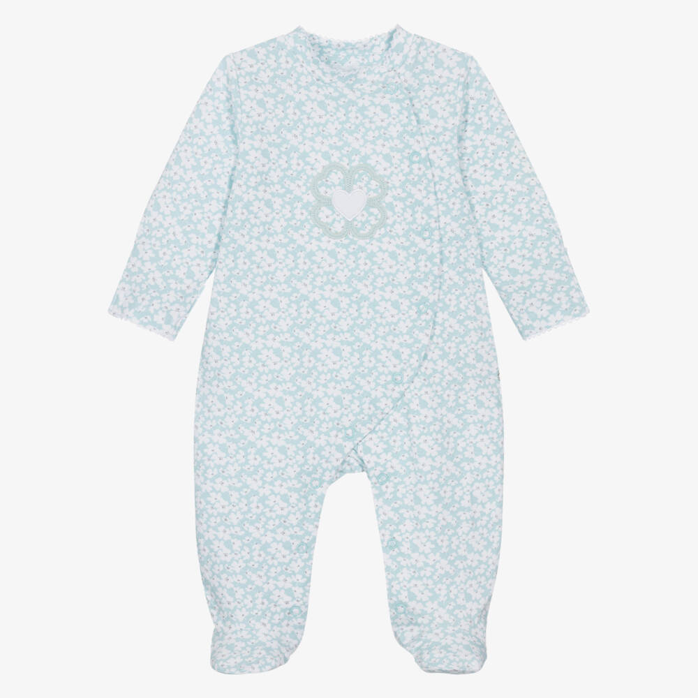 iDO-Girls Blue Floral Cotton Babygrow | Childrensalon