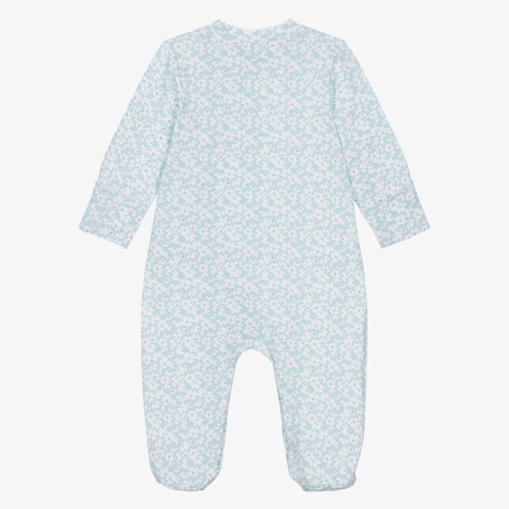 iDO-Girls Blue Floral Cotton Babygrow | Childrensalon