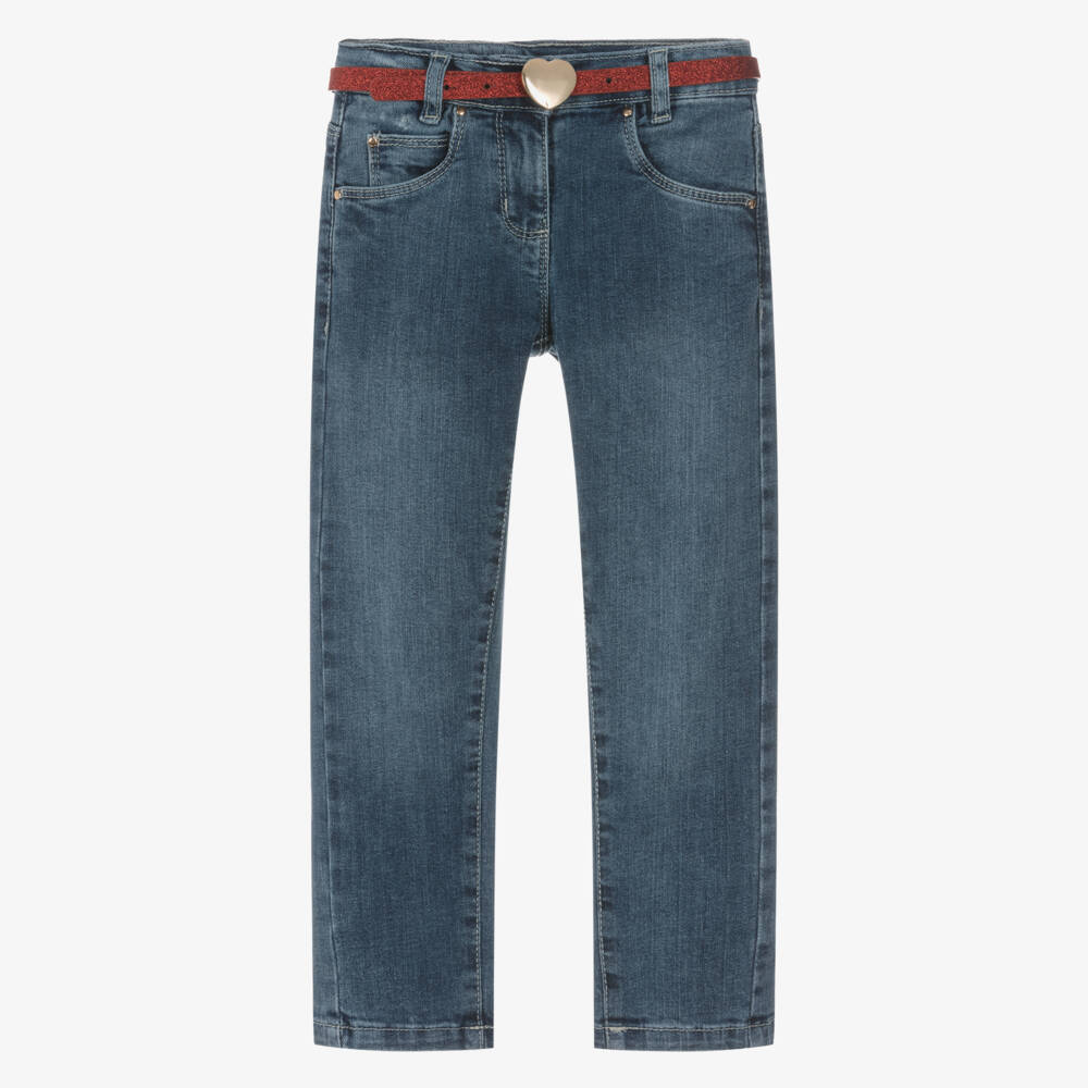 iDO-Girls Blue Tapered Denim Jeans With Belt | Childrensalon