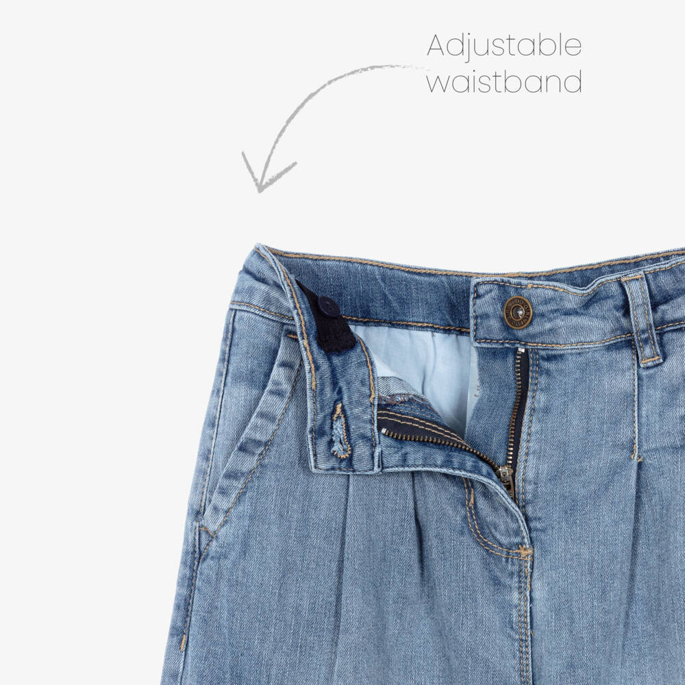 iDO-Girls Blue Wide Leg Denim Jeans with Belt | Childrensalon