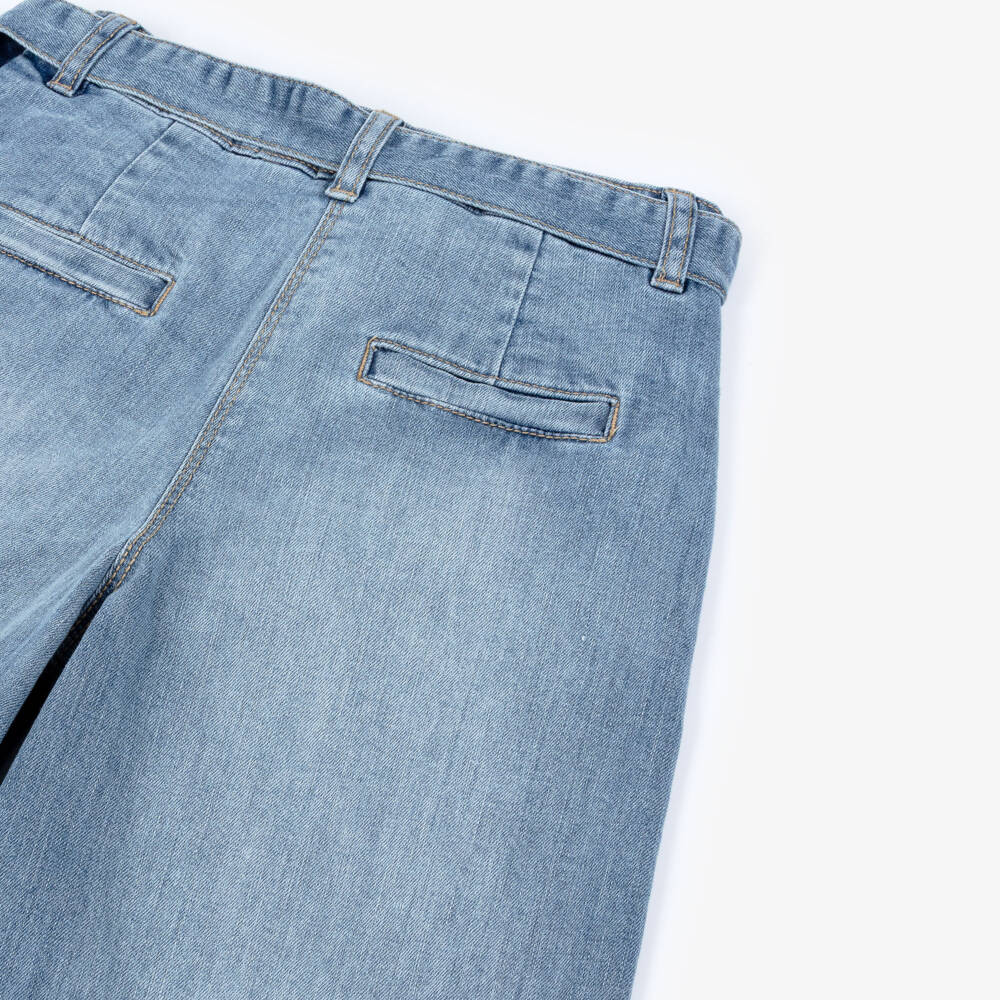 iDO-Girls Blue Wide Leg Denim Jeans with Belt | Childrensalon