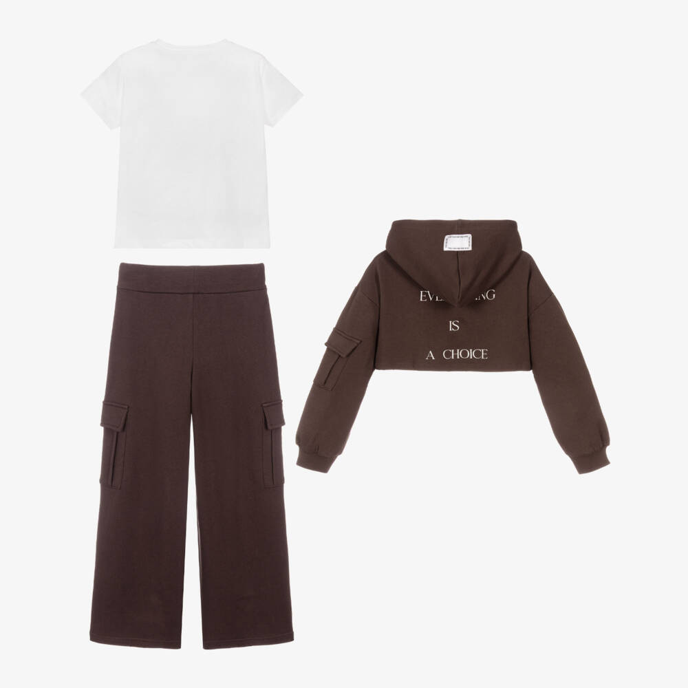 iDO Для младших-Girls Brown Cotton Tracksuit Set with Cargo Pockets | Childrensalon