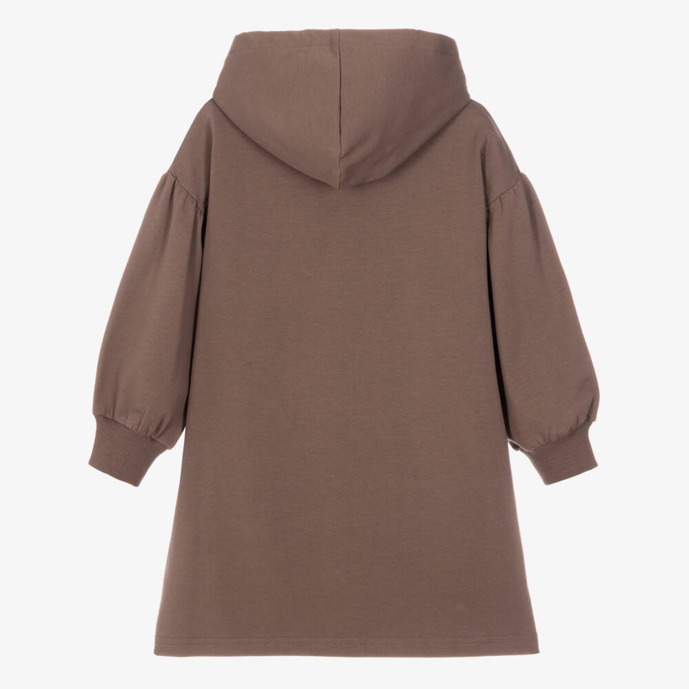 iDO-Girls Brown Hooded Cotton Jersey Dress | Childrensalon