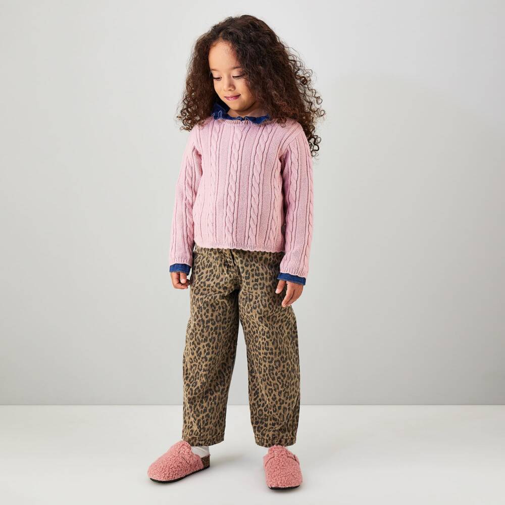 iDO-Girls Brown Leopard Print Relaxed Fit Jeans | Childrensalon