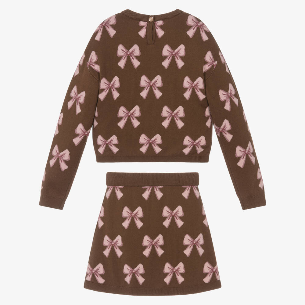 iDO-طقم تنورة محبوك لون زهري وبني للبنات  | Childrensalon