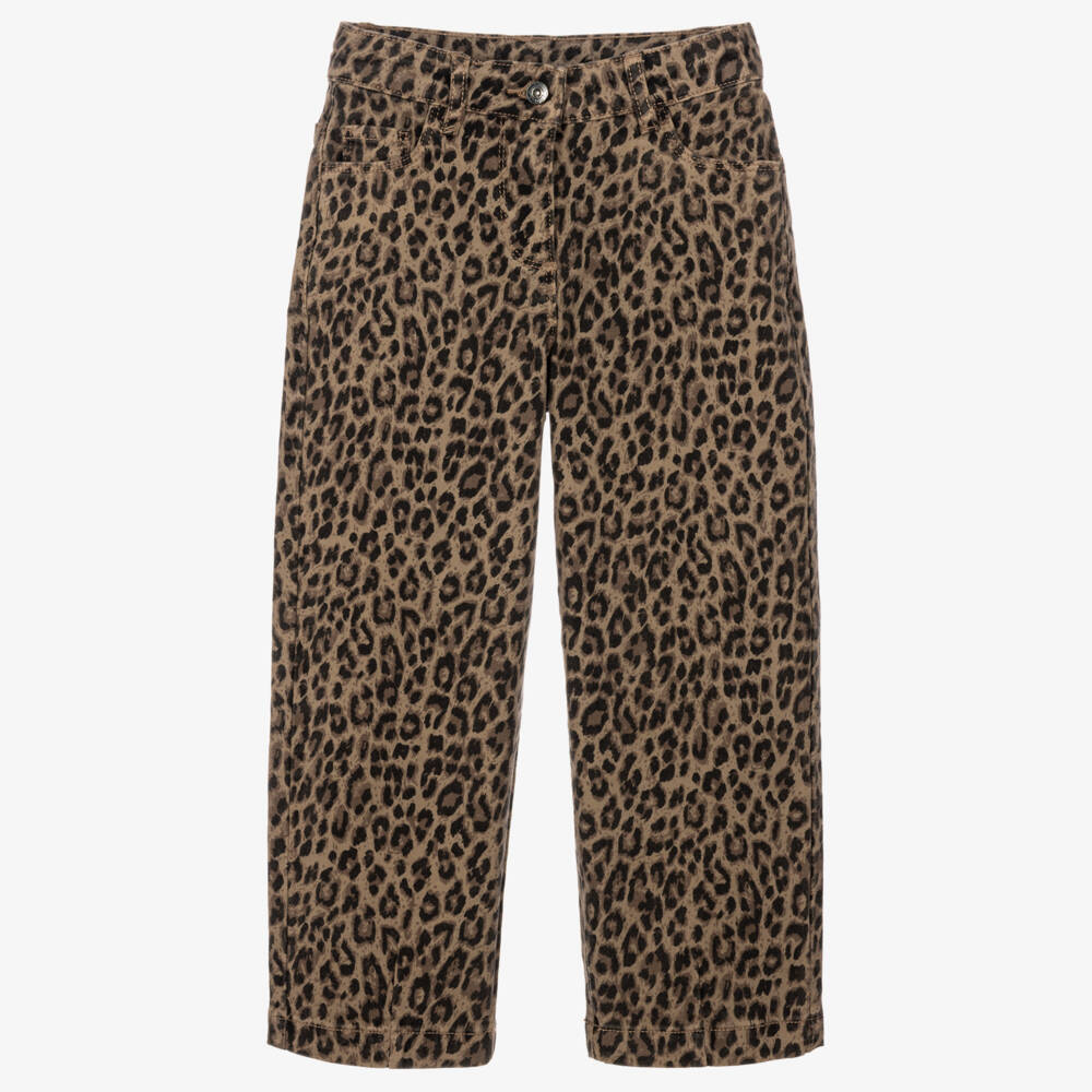 iDO-Girls Brown Wide Leg Jeans in Leopard Print | Childrensalon