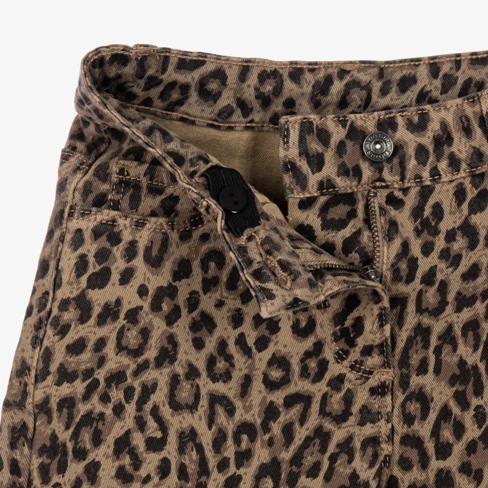 iDO-Girls Brown Wide Leg Jeans in Leopard Print | Childrensalon