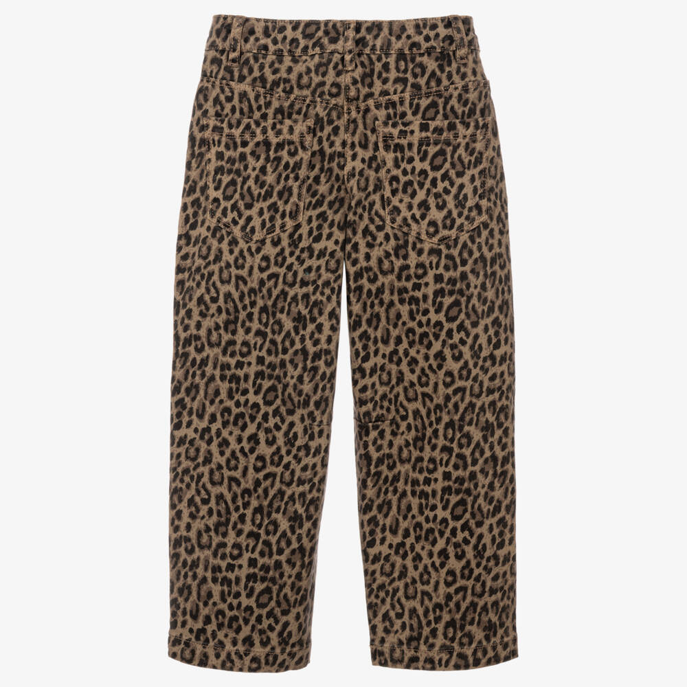 iDO-Girls Brown Wide Leg Jeans in Leopard Print | Childrensalon