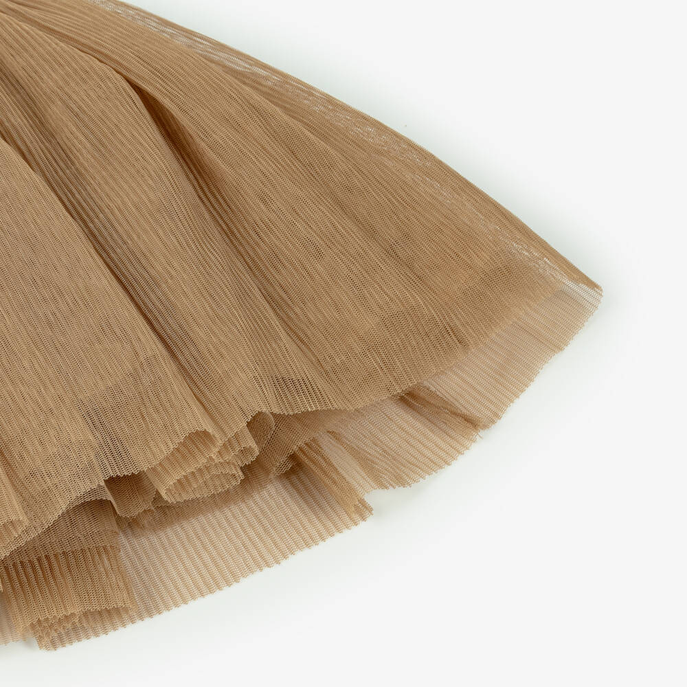 iDO-Girls Caramel Brown Pleated Tulle Skirt | Childrensalon