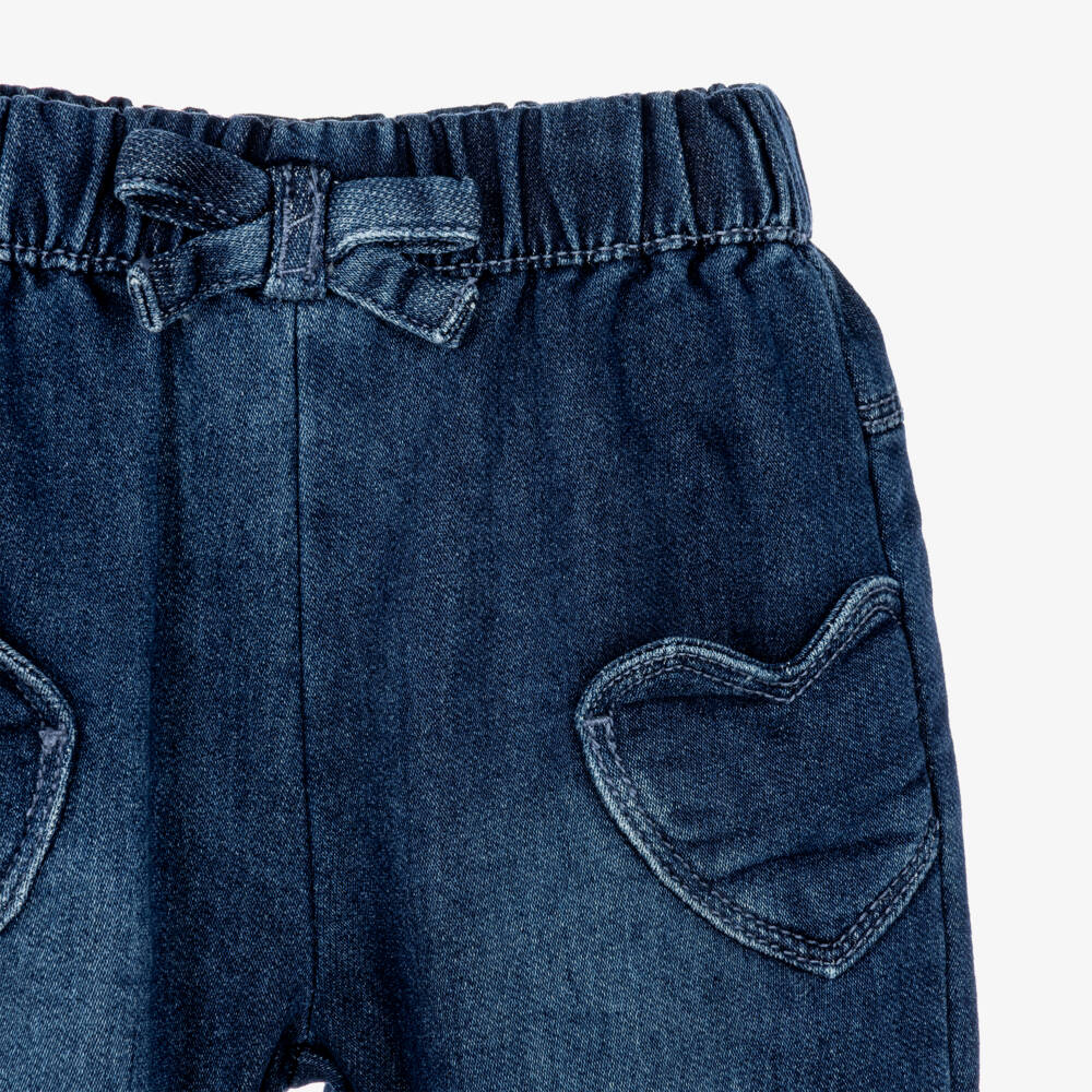 iDO-Girls Dark Blue Denim Jeans with Heart-Shaped Pockets | Childrensalon