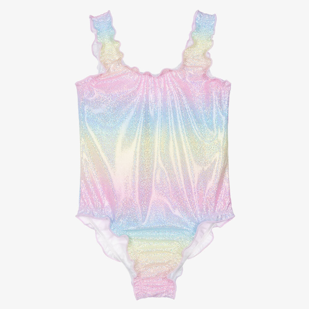 iDO-Girls Glittery Pastel Rainbow Swimsuit  | Childrensalon