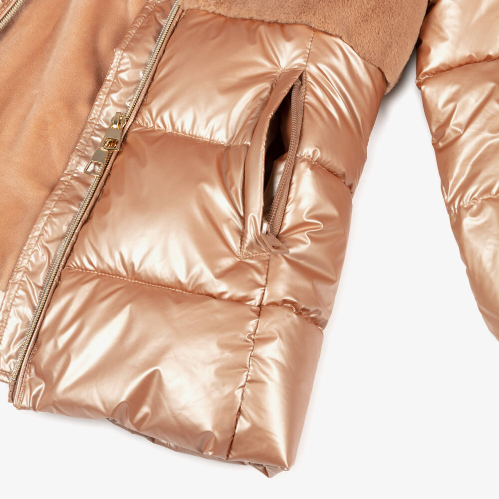 iDO-Girls Golden Brown Puffer Coat | Childrensalon