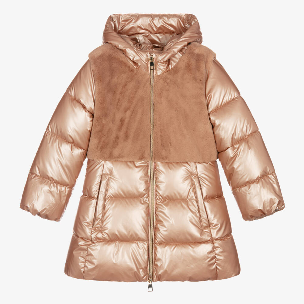 iDO-Girls Golden Brown Puffer Coat | Childrensalon