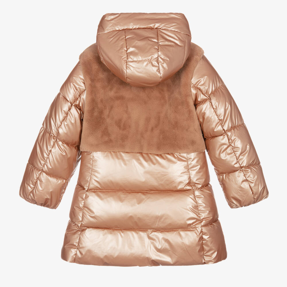 iDO-Girls Golden Brown Puffer Coat | Childrensalon