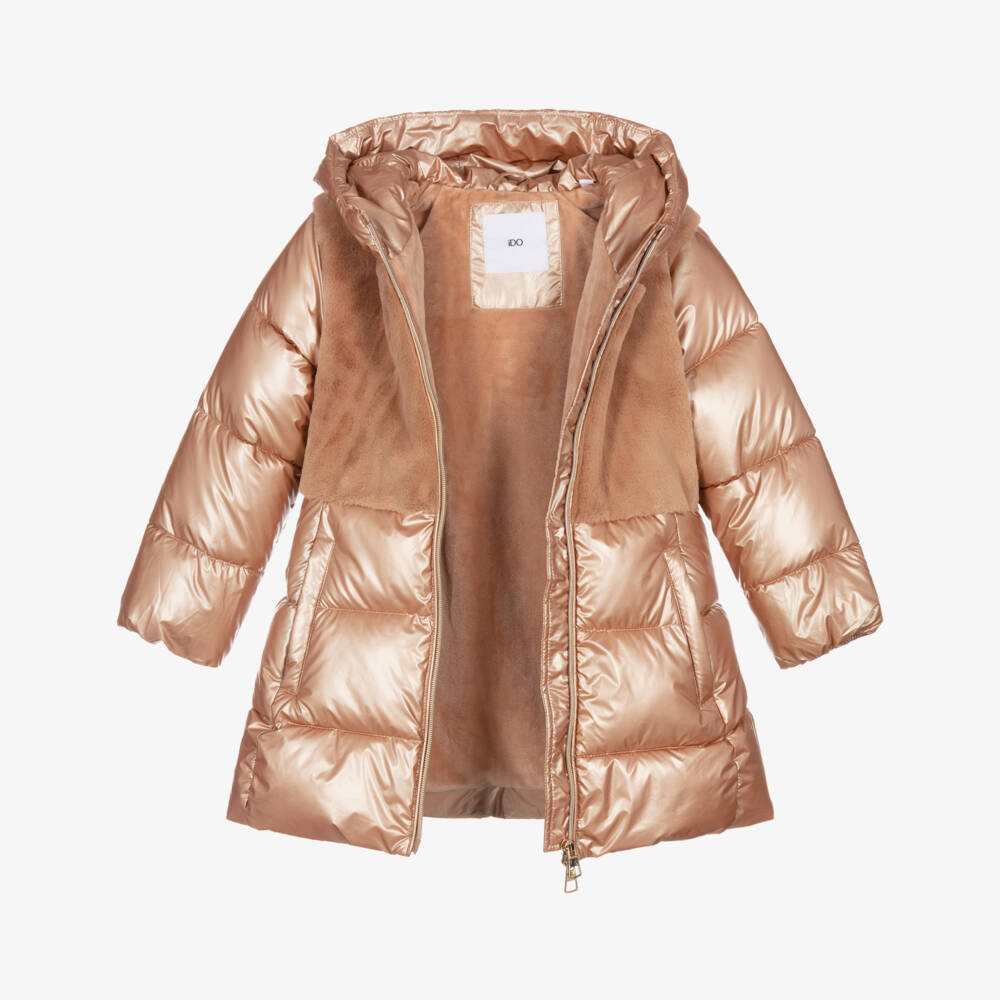 iDO-Girls Golden Brown Puffer Coat | Childrensalon