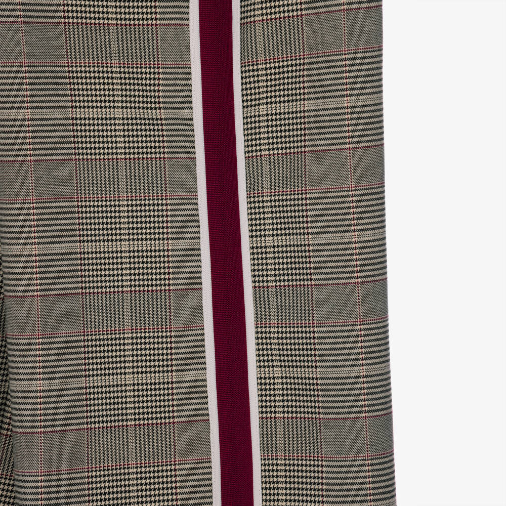 iDO-Girls Grey & Beige Check Trousers with Burgundy Trim | Childrensalon