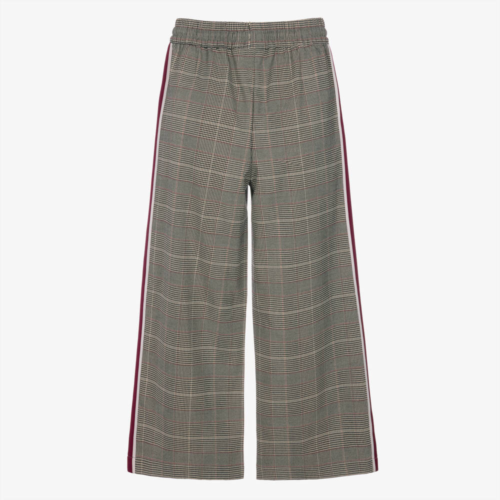 iDO-Girls Grey & Beige Check Trousers with Burgundy Trim | Childrensalon