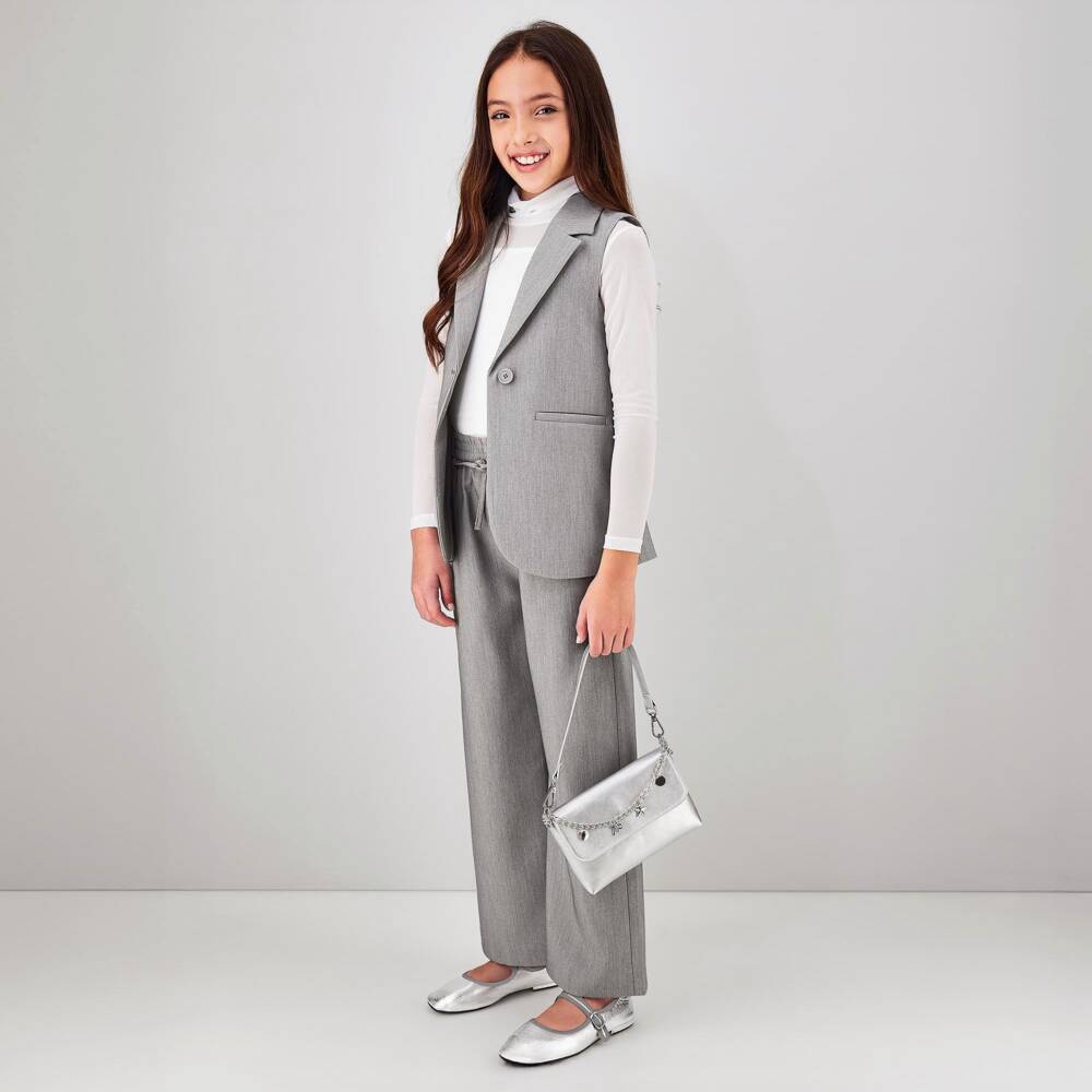iDO-Girls Grey Single Button Sleeveless Blazer | Childrensalon