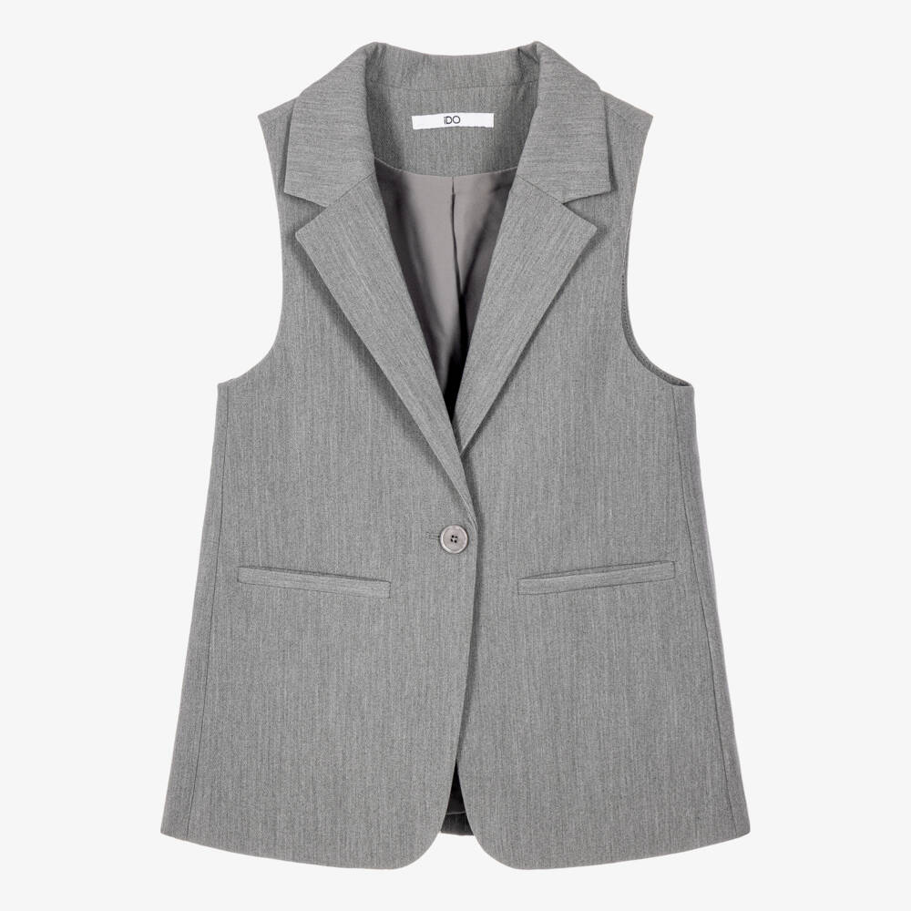 iDO-Girls Grey Single Button Sleeveless Blazer | Childrensalon