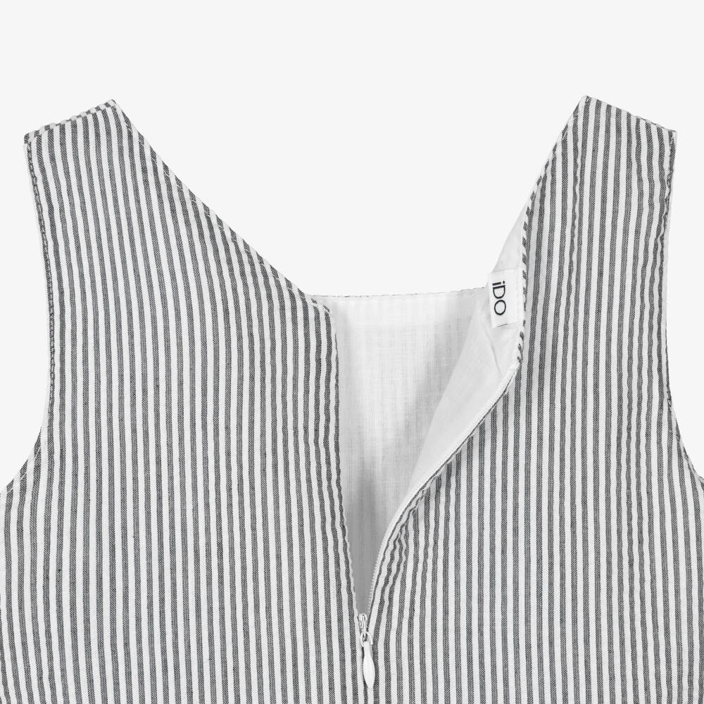 iDO-Girls Grey & White Striped Seersucker Dress | Childrensalon