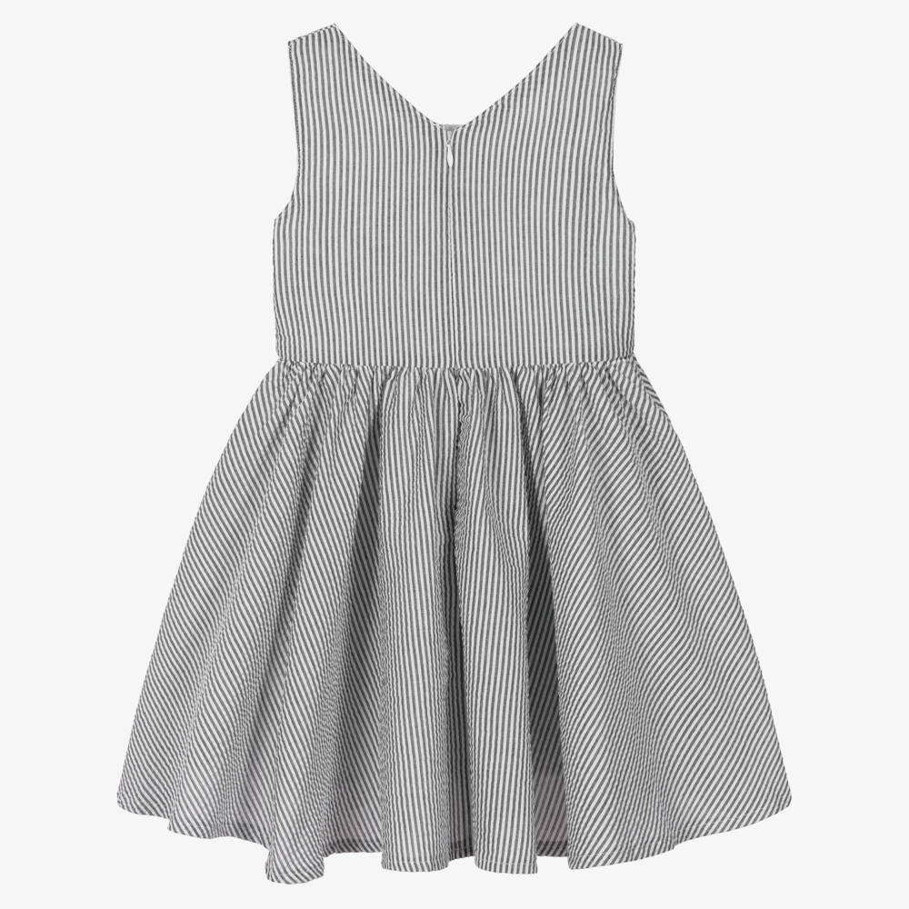 iDO-Girls Grey & White Striped Seersucker Dress | Childrensalon