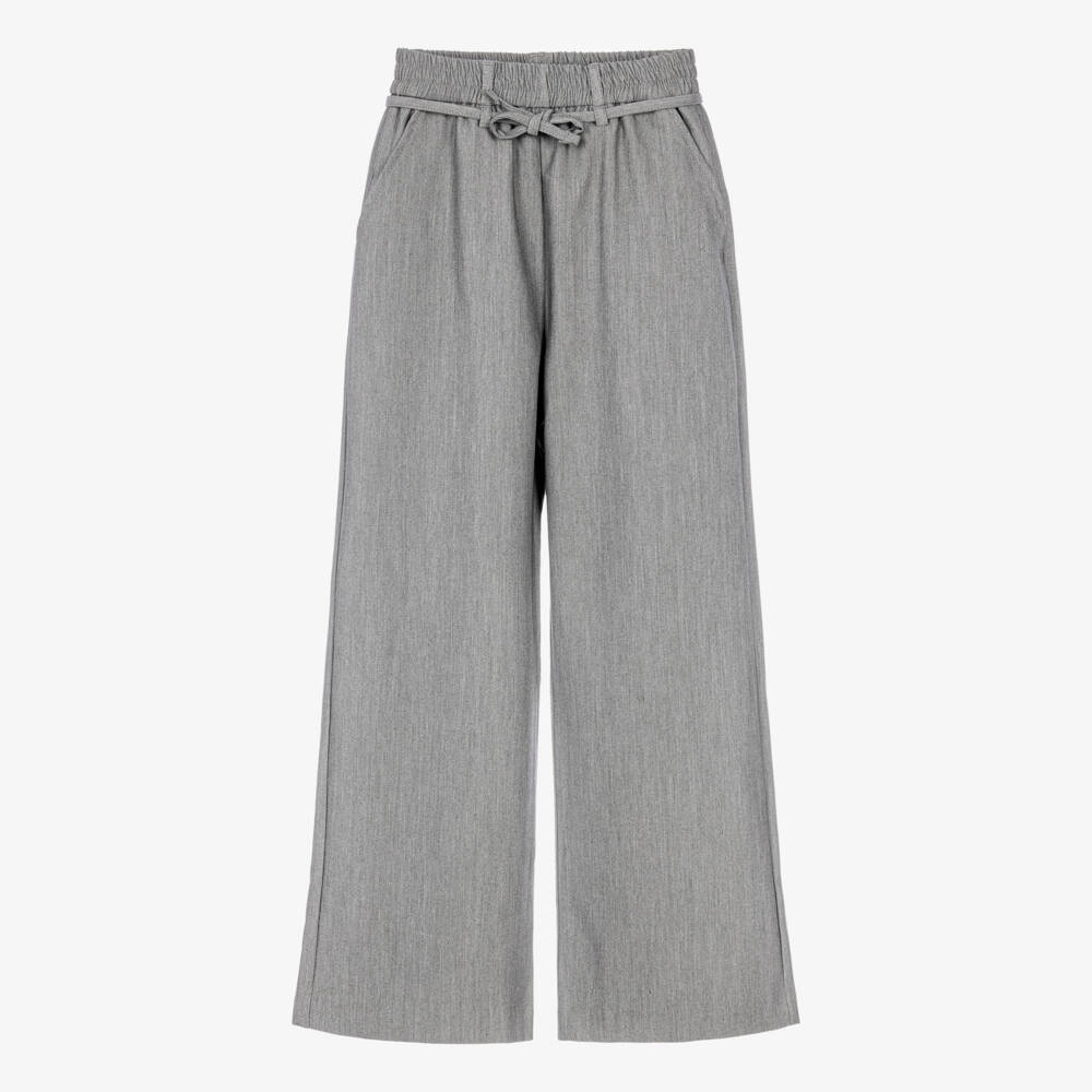 iDO-Girls Grey Wide Leg Trousers with Elasticated Waist | Childrensalon