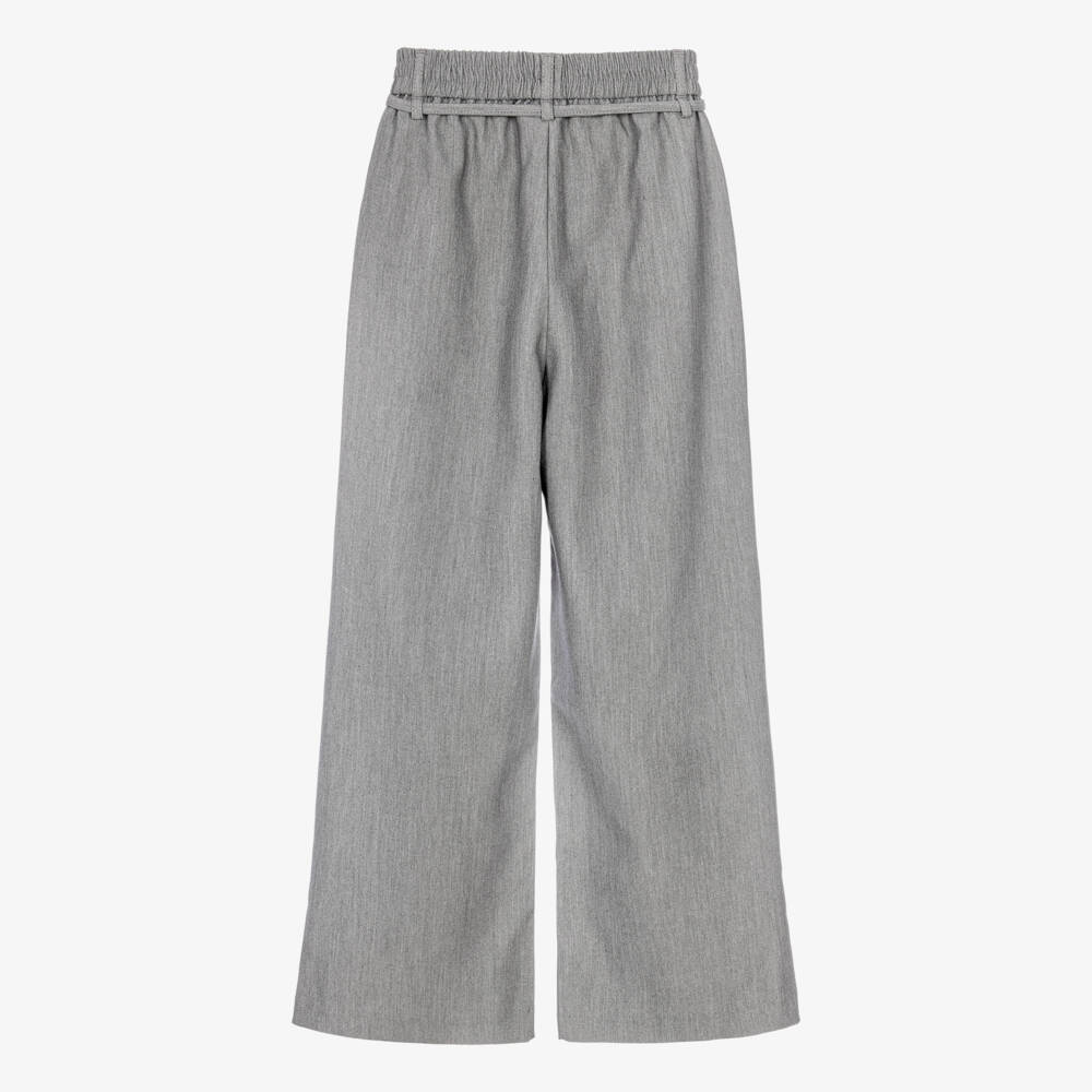 iDO-Girls Grey Wide Leg Trousers with Elasticated Waist | Childrensalon