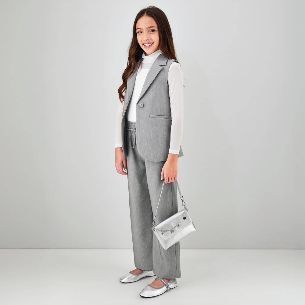 iDO-Girls Grey Wide Leg Trousers with Elasticated Waist | Childrensalon