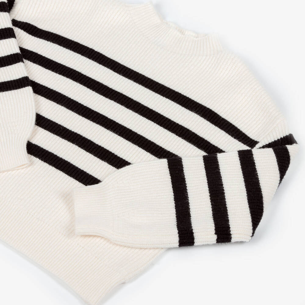 iDO-Girls Ivory & Black Striped Knitted Sweater | Childrensalon