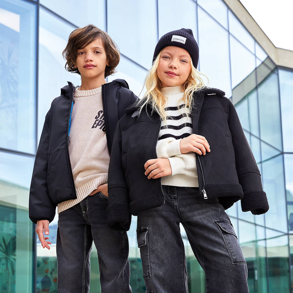 iDO-Girls Ivory & Black Striped Knitted Sweater | Childrensalon