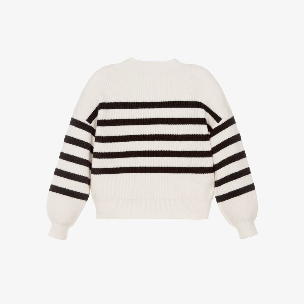 iDO-Girls Ivory & Black Striped Knitted Sweater | Childrensalon