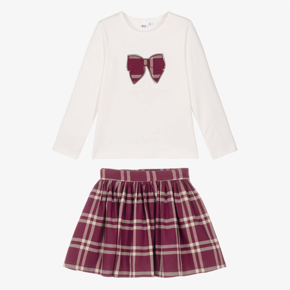 iDO-Girls Ivory & Burgundy Skirt & Handbag Set | Childrensalon
