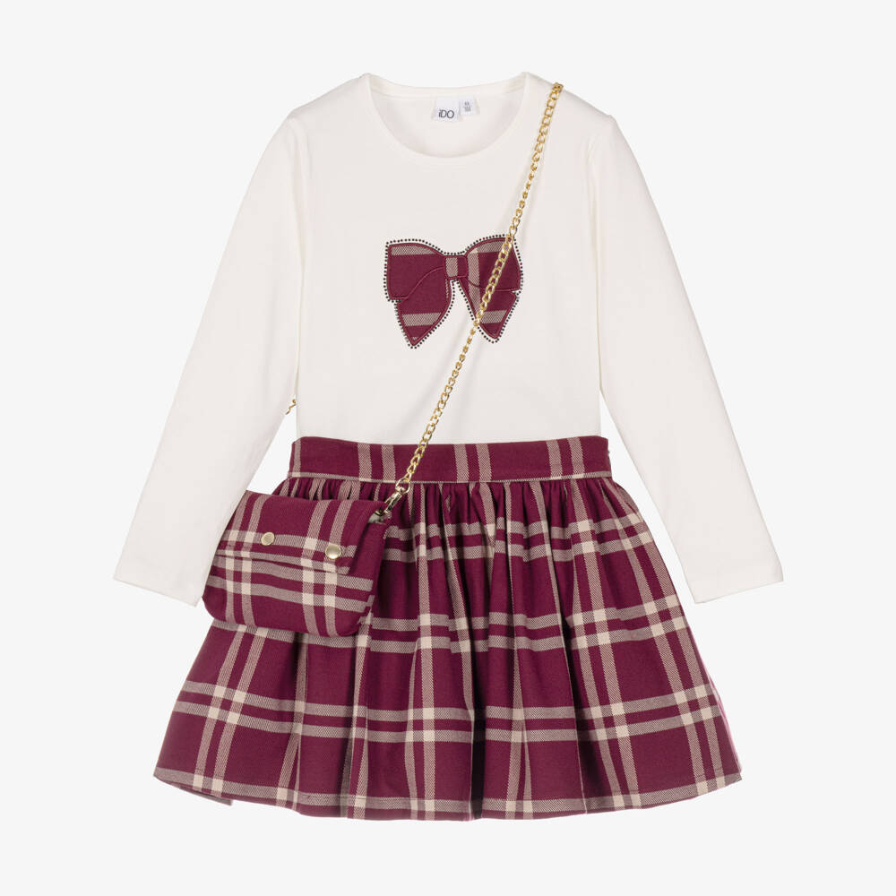 iDO-Girls Ivory & Burgundy Skirt & Handbag Set | Childrensalon