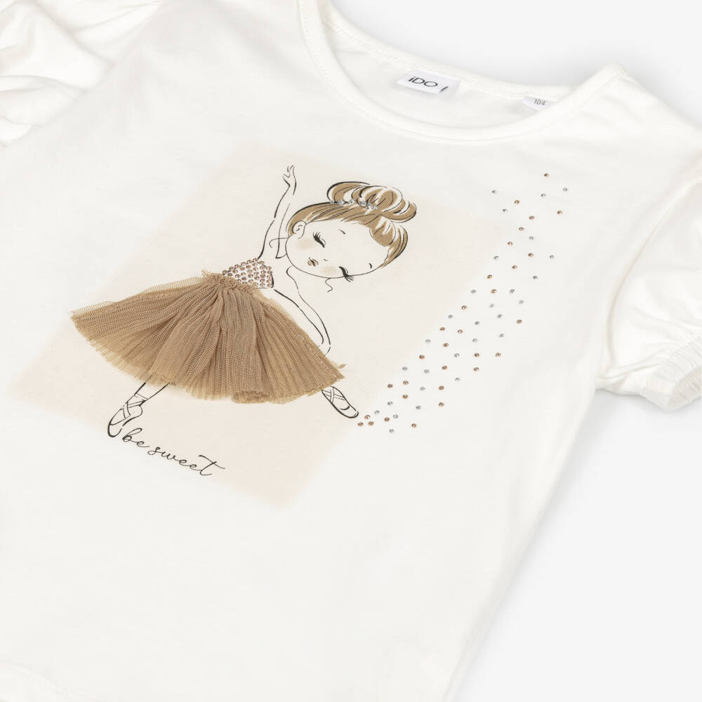 iDO-Футболка кремовая с балериной для девочек | Childrensalon