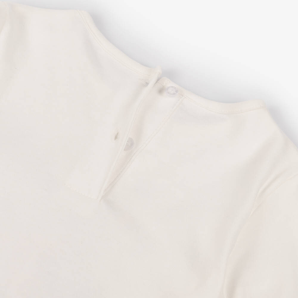 iDO-Girls Ivory Cotton Jersey Top with Girl Print & Diamantés | Childrensalon