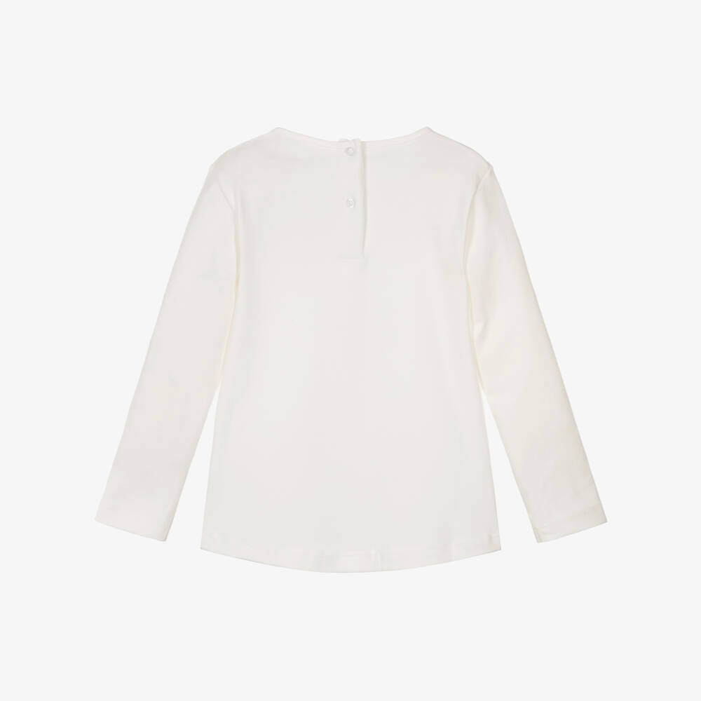 iDO-Girls Ivory Cotton Jersey Top with Girl Print & Diamantés | Childrensalon