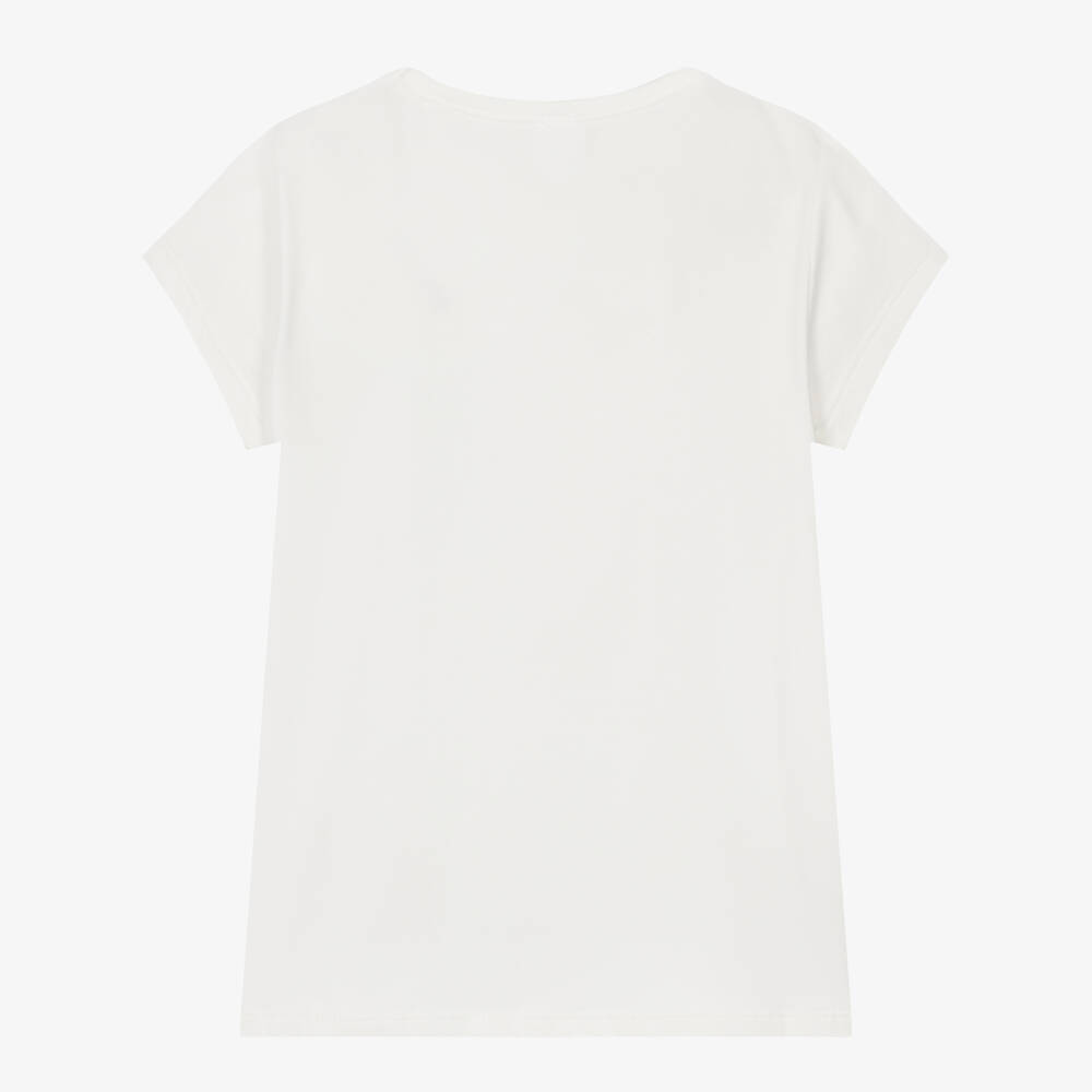 iDO-Футболка кремовая хлопковая с мишкой и стразами для девочек | Childrensalon