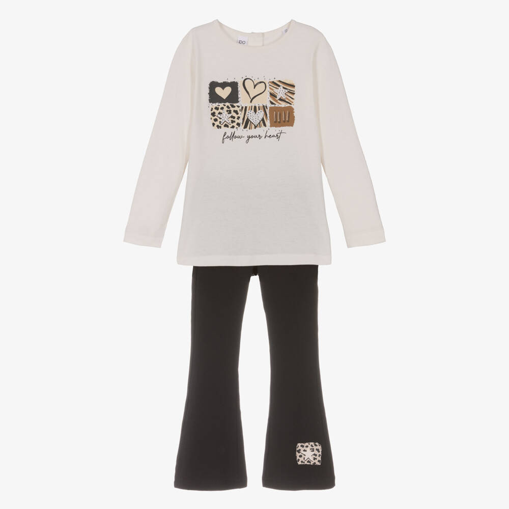 iDO-طقم ليقنز واسع وتوب قطن لون عاجي للبنات | Childrensalon
